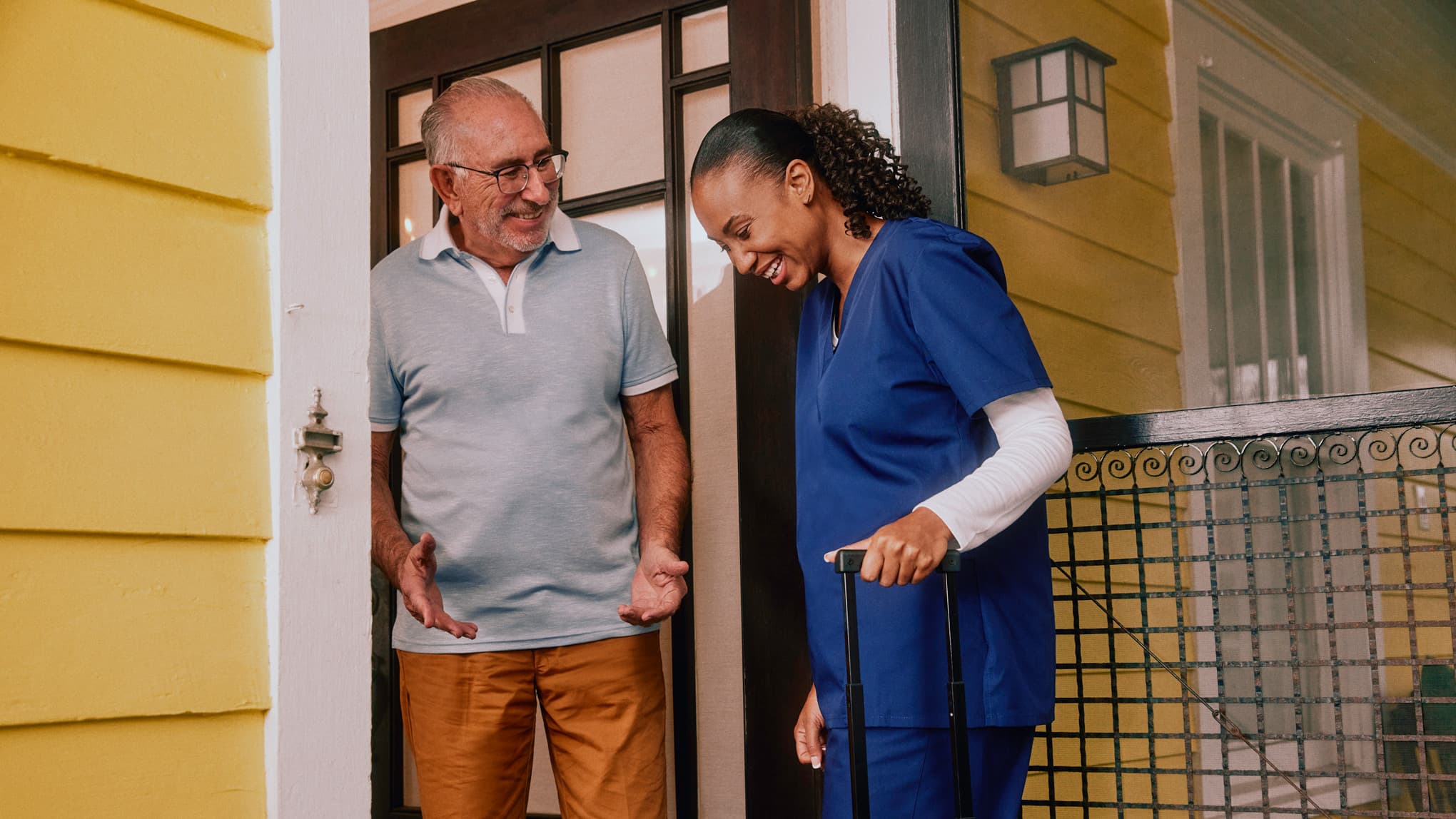 Caregiver arriving at a person's home