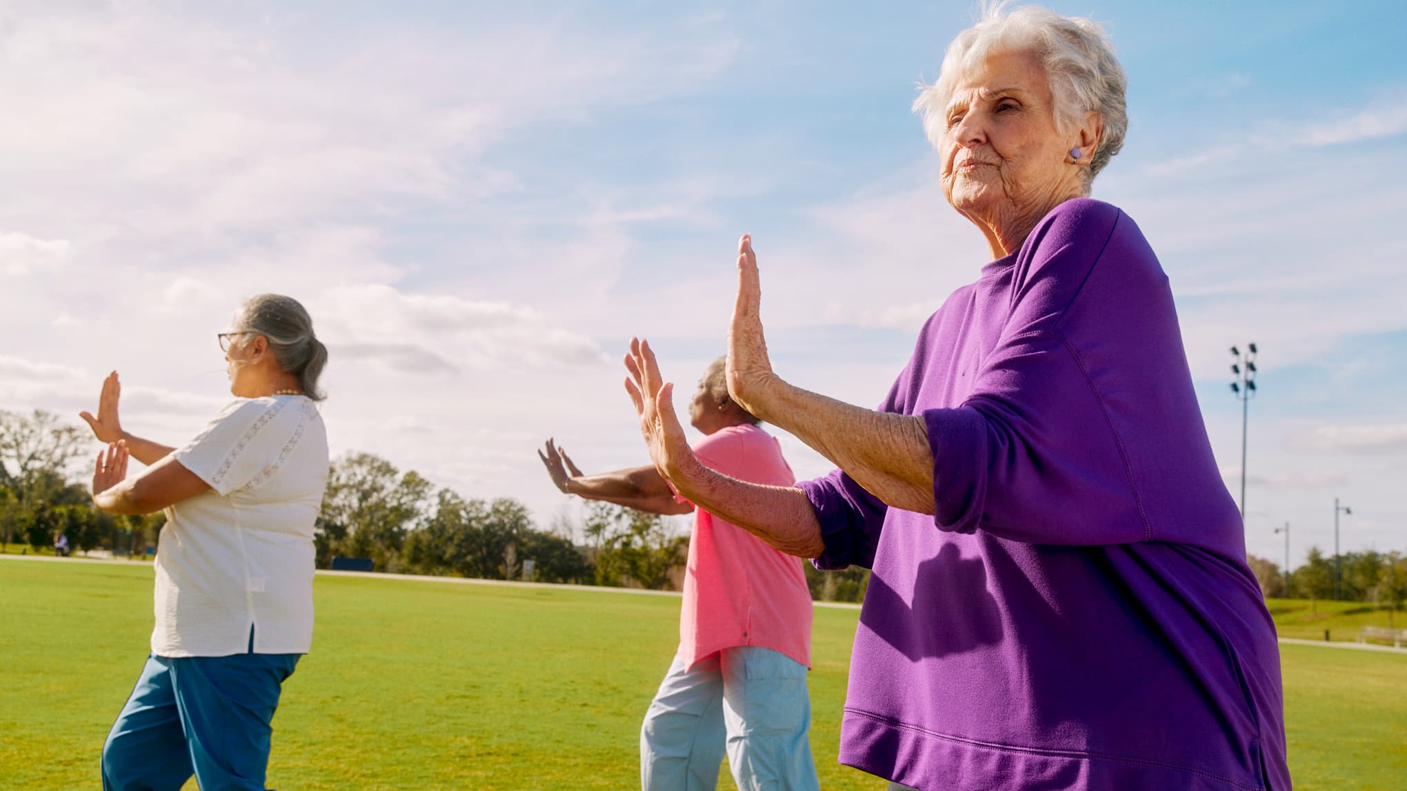 Group of elderly people practicing tai chi